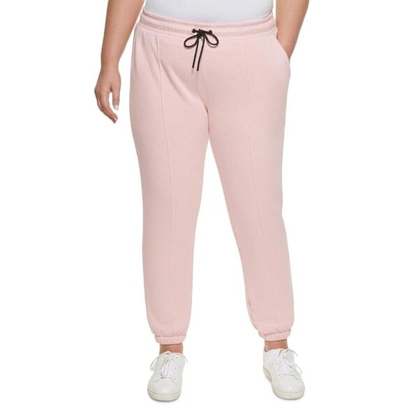 DKNY Sport Jogger Pants Womens Plus High Rise Drawstring Waist Fitness Pink 1X - Picture 1 of 2